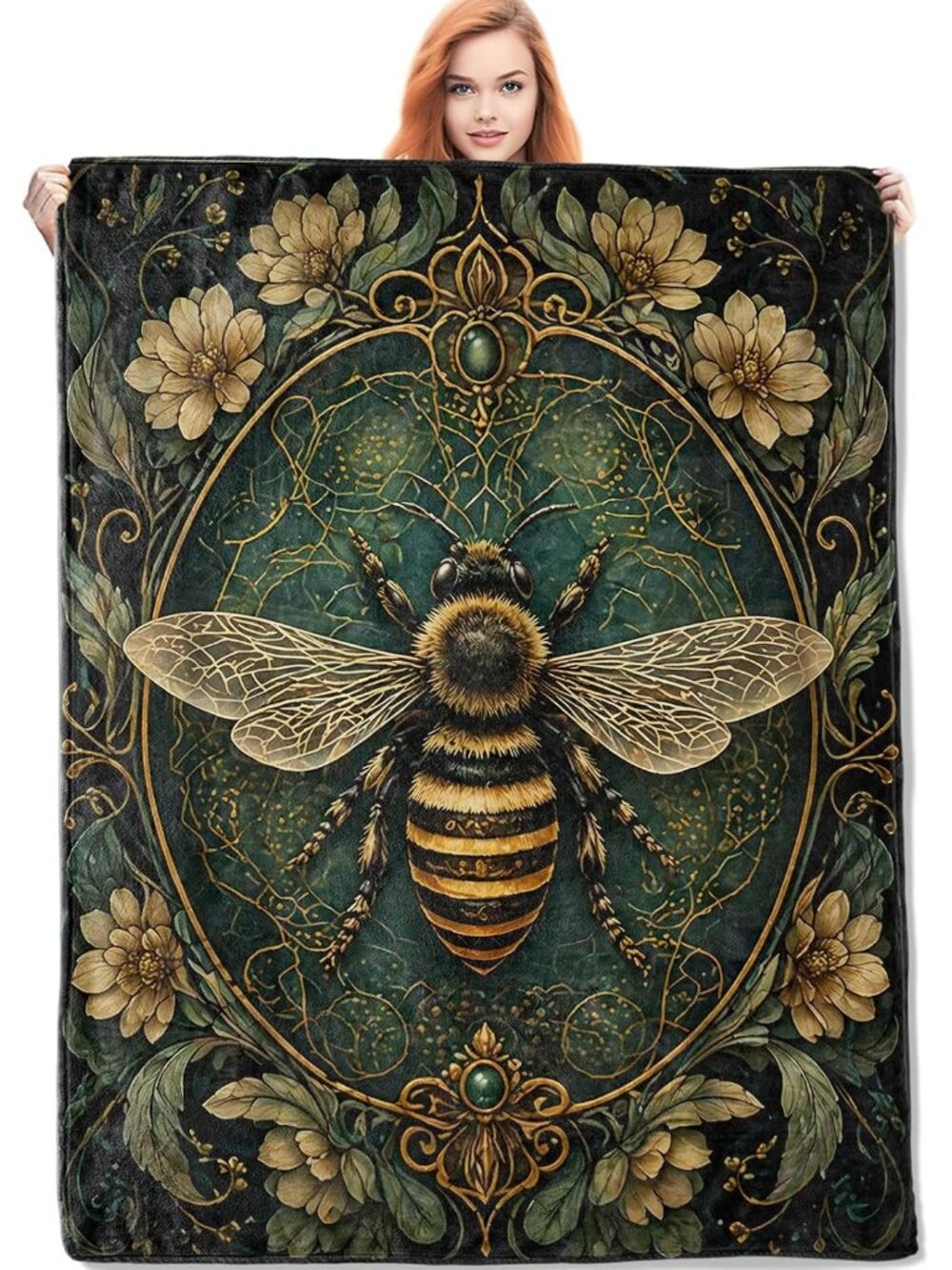 Vintage Botanical Bee Blanket, 50"x60", Cozy Flannel Throw Blankets for Kids & A